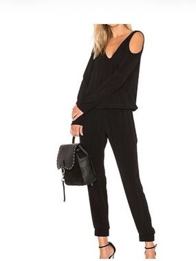 Monrow Black Cold-Shoulder Jumpsuit